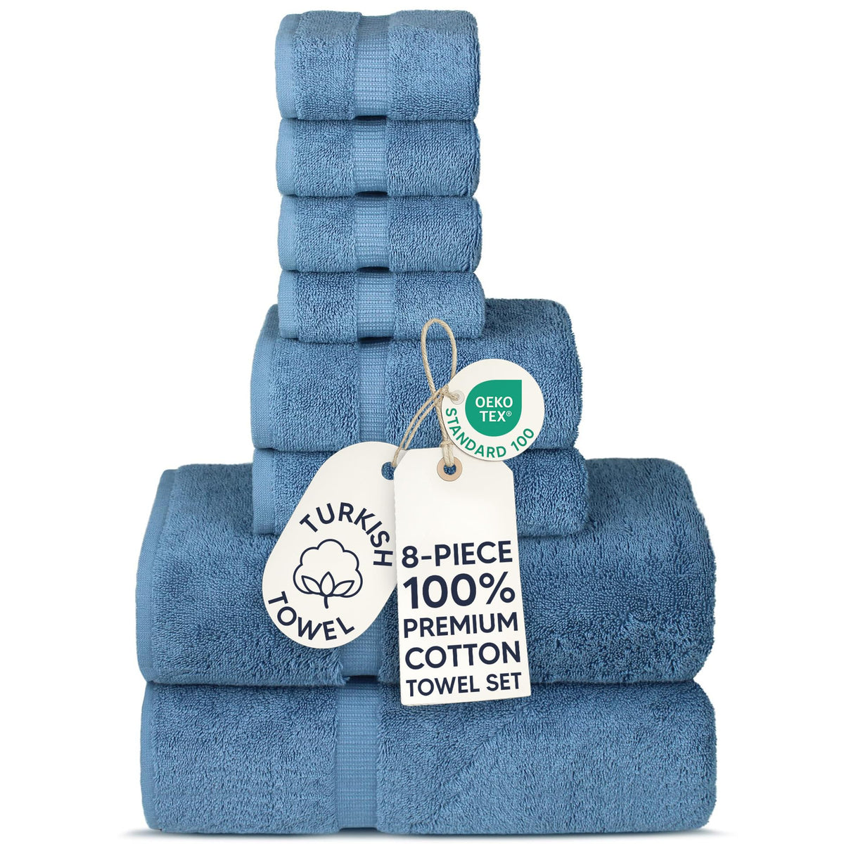 Chakir Turkish Linens front view of Wedgewood towel set showing full contents and neat packaging for easy gifting
