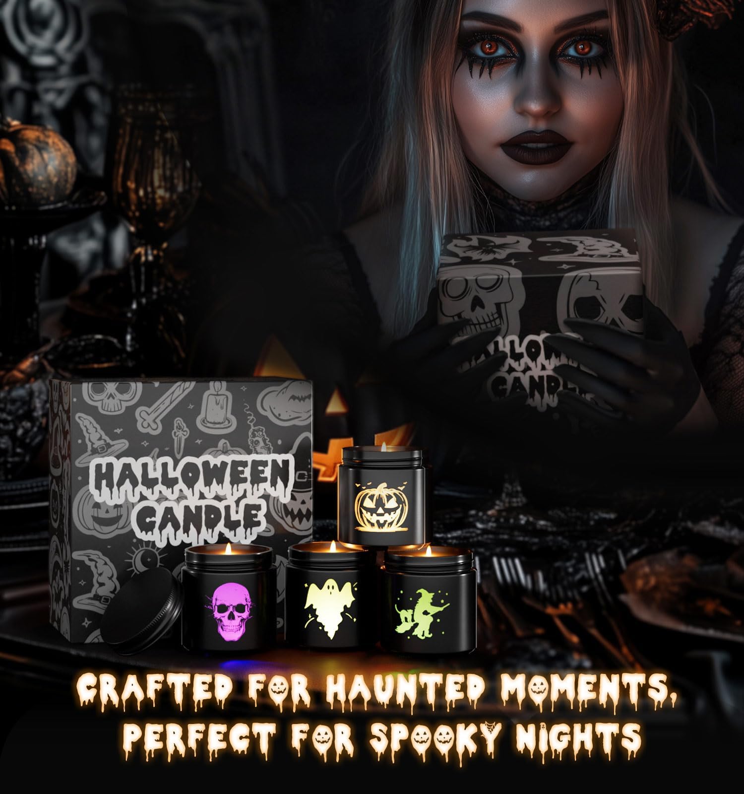 CHAMBERY candles in a Halloween party setting, creates cohesive themed ambiance benefit