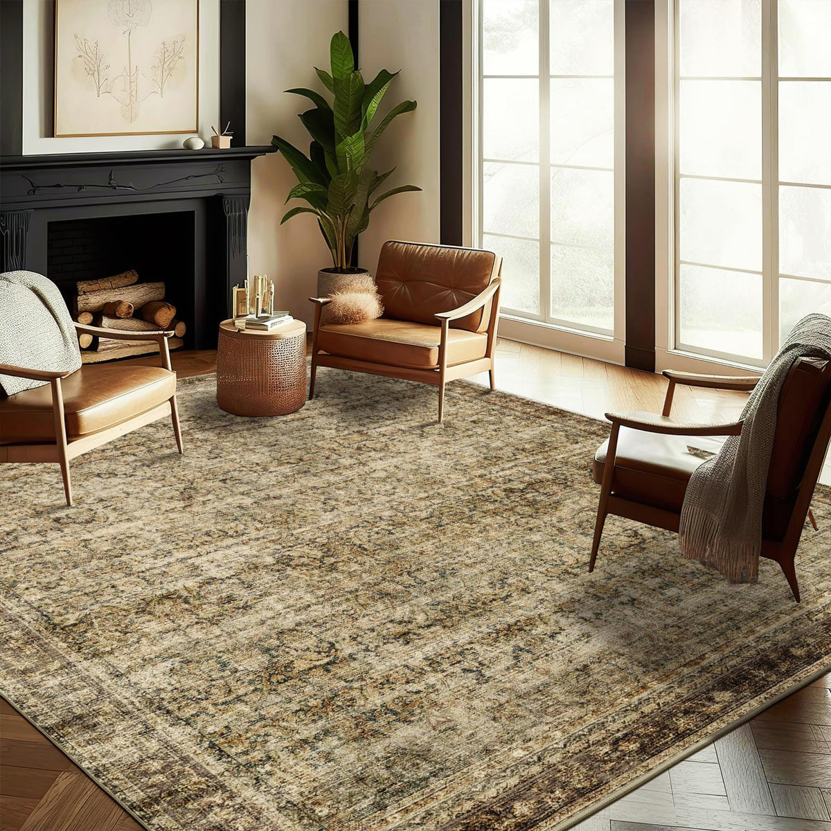 CHAMPLANT front view showing brown vintage floral design and room impact
