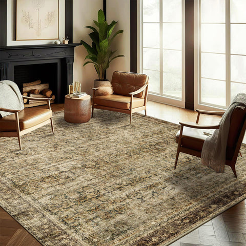 CHAMPLANT front view showing brown vintage floral design and room impact