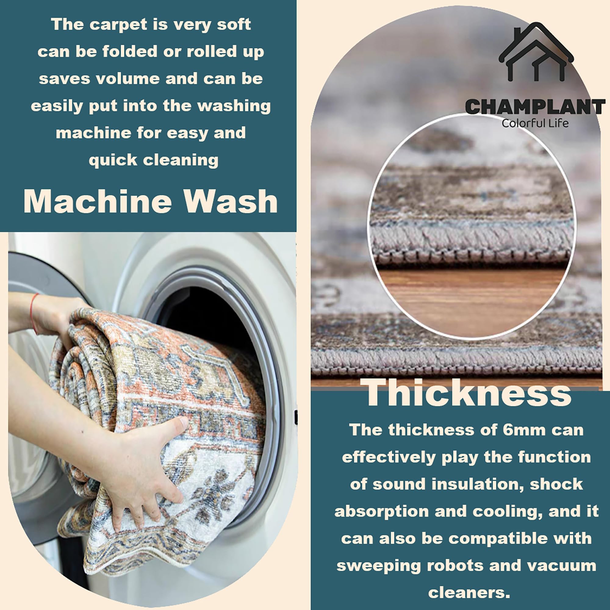 CHAMPLANT rug under door illustrating thin profile and clearance benefit