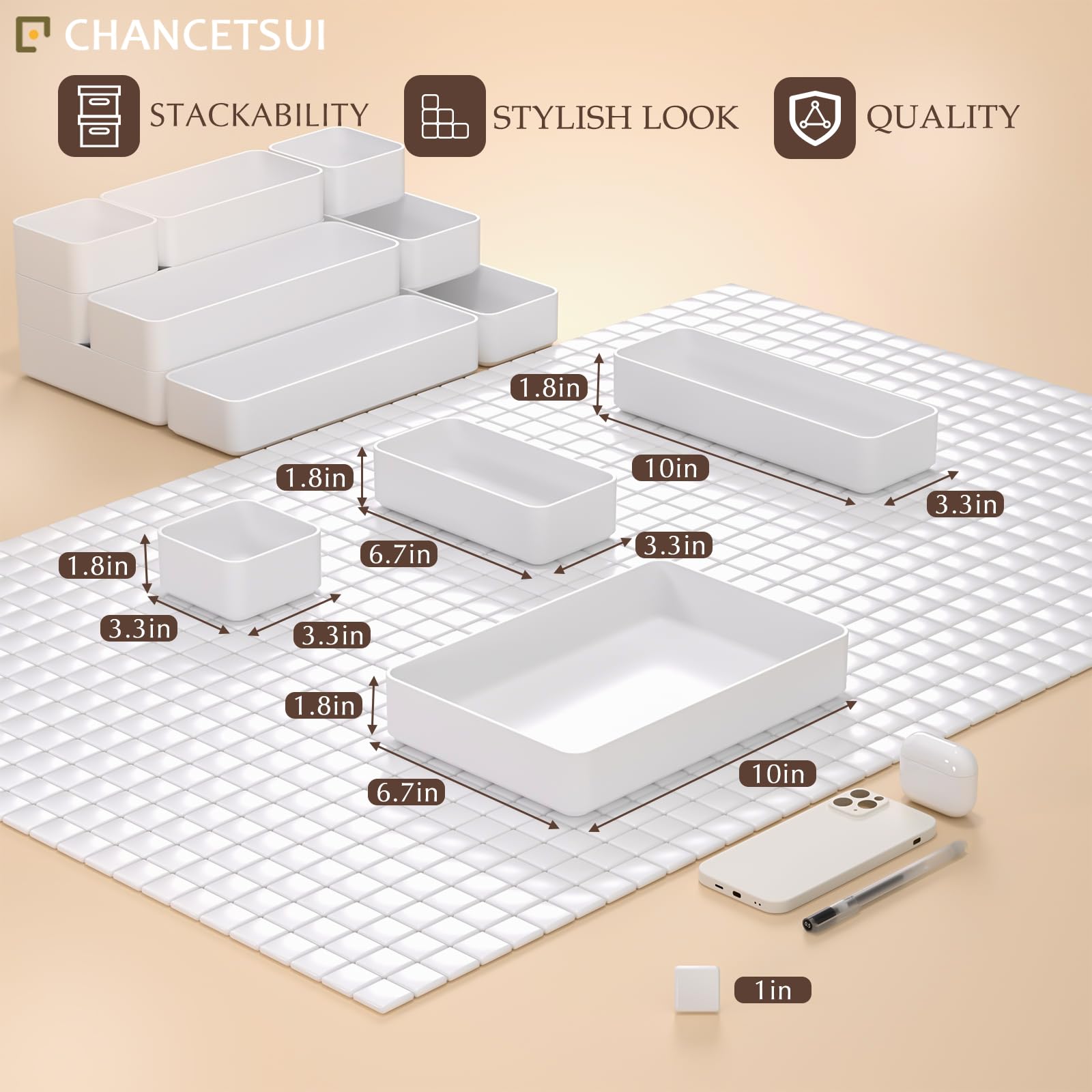 CHANCETSUI stacked trays demonstrating layered storage to save space