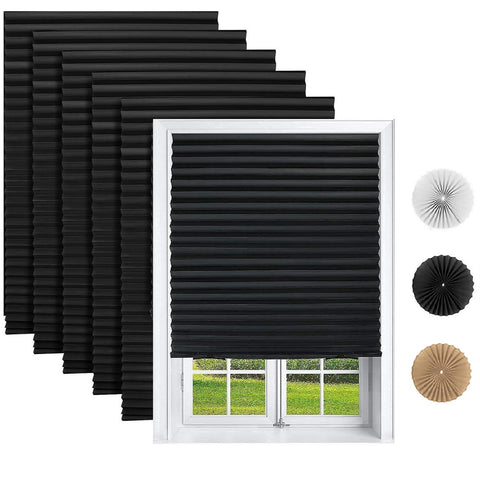 Changshade front packaging showing six black 36x72 adhesive pleated shades for quick blackout