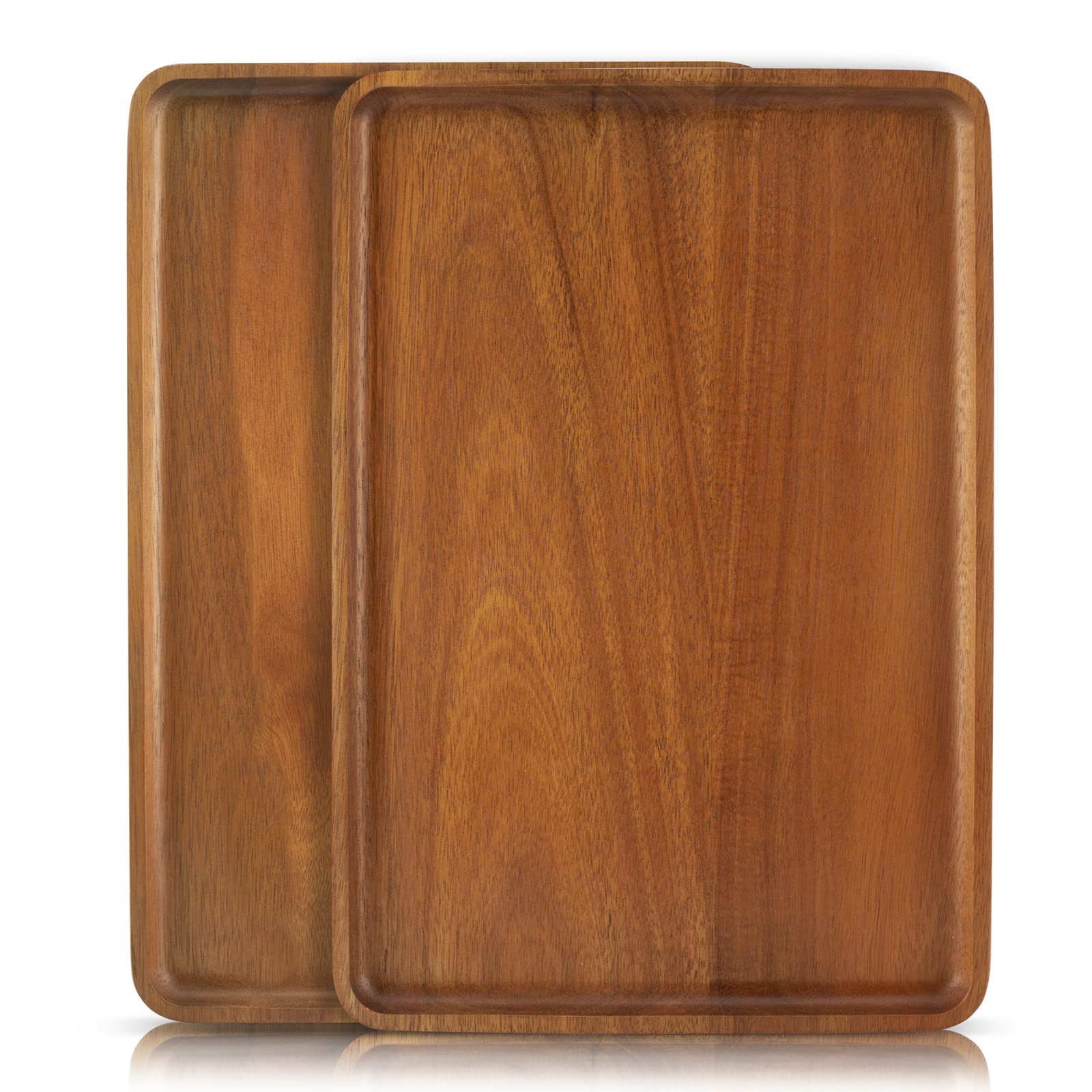 Charmlife front view of acacia rectangular trays shows elegant serving appeal