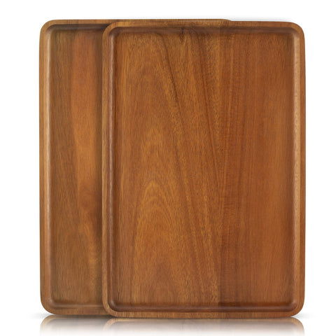 Charmlife front view of acacia rectangular trays shows elegant serving appeal