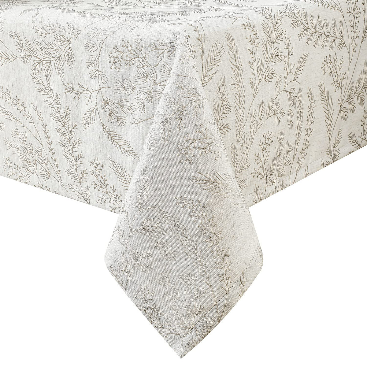 Chassic cream damask front view showing full table coverage and elegant pattern