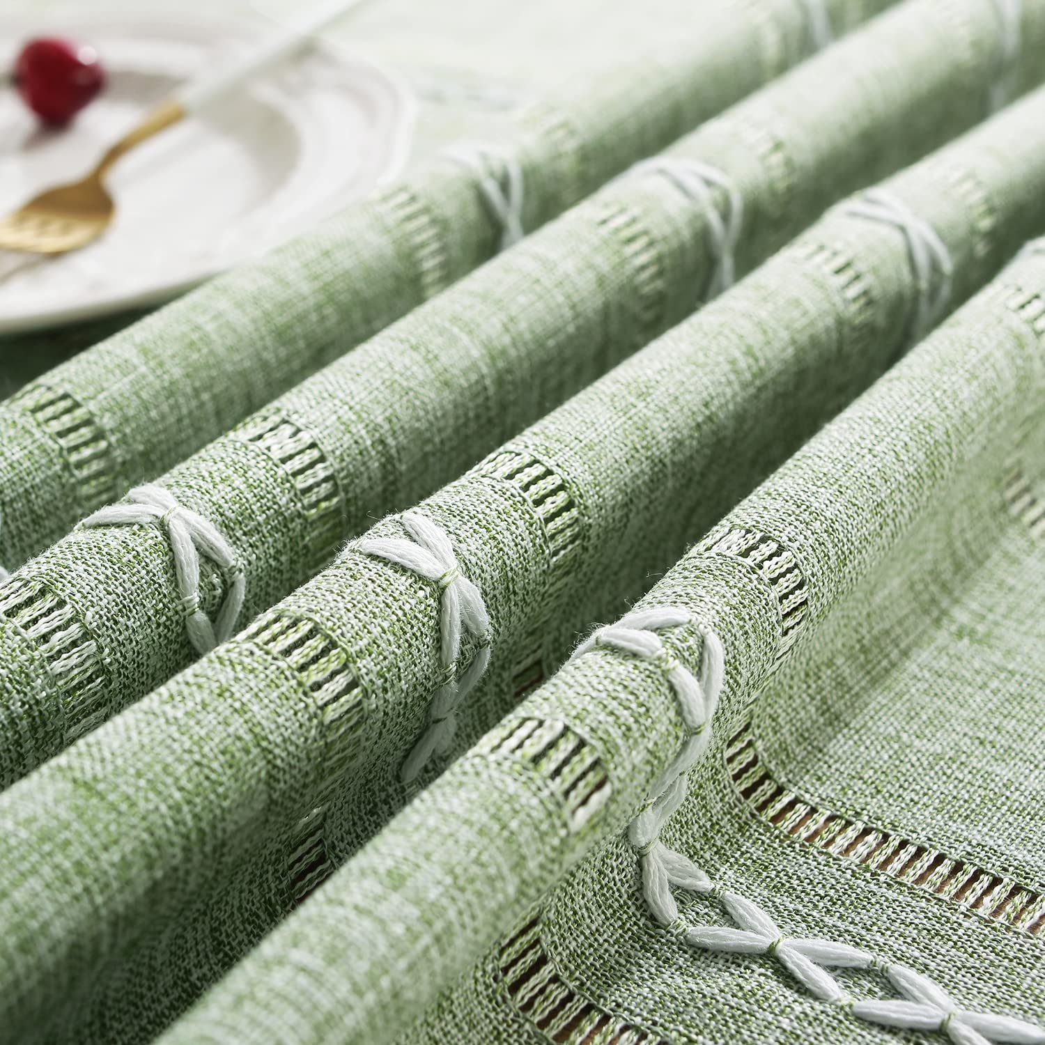 Chassic edge hemstitch and embroidery emphasizing decorative farmhouse boho trim
