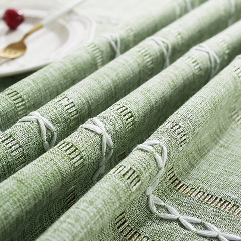 Chassic edge hemstitch and embroidery emphasizing decorative farmhouse boho trim