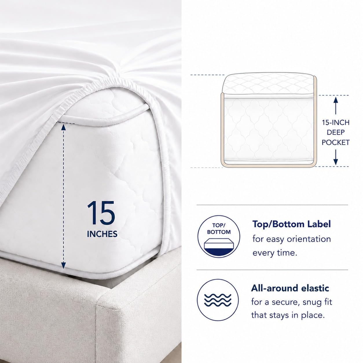 CHATEAU HOME COLLECTION pillows and flat sheet styled on a made bed for refined look