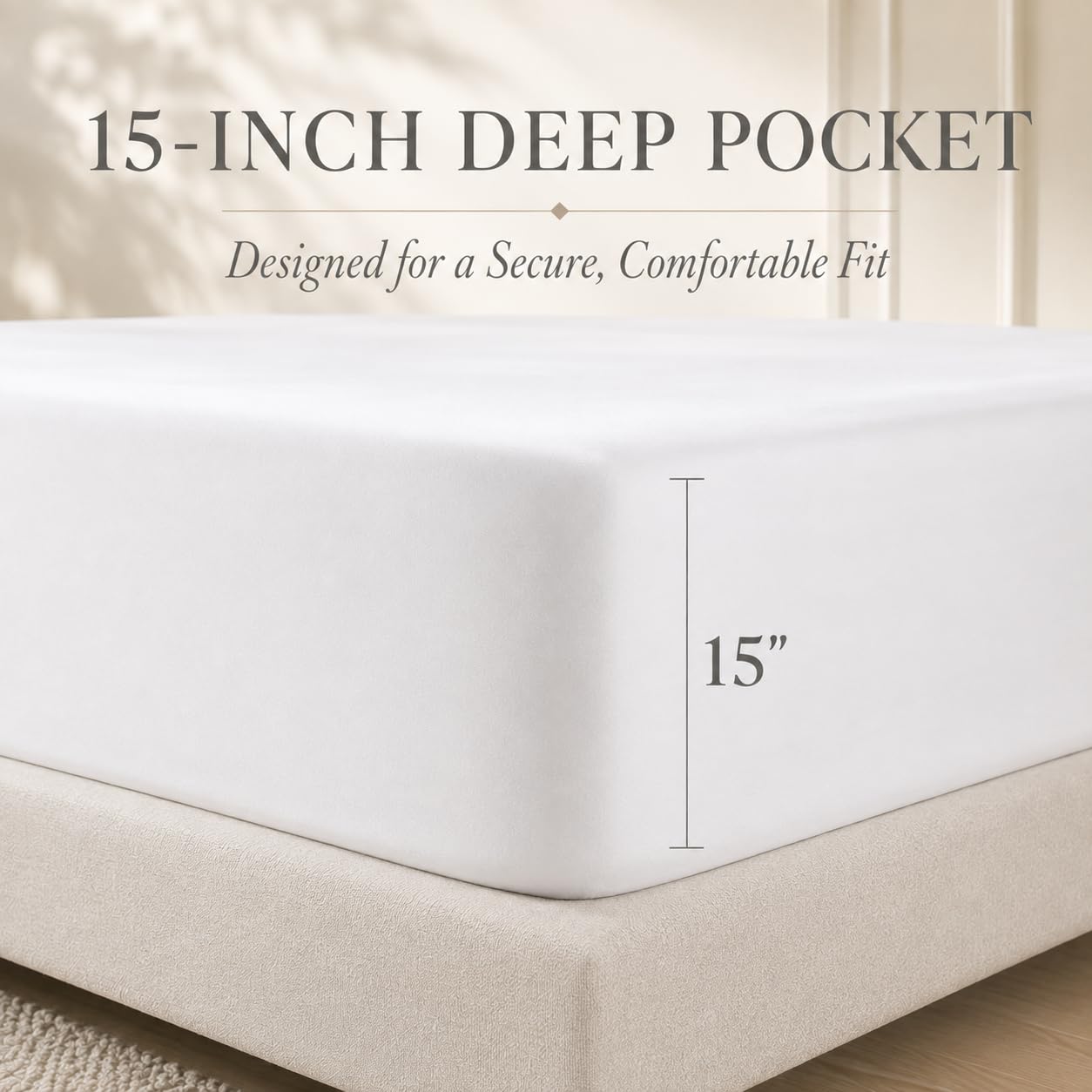 CHATEAU HOME COLLECTION sheets fitted on deep mattress demonstrating no-slip hold benefit