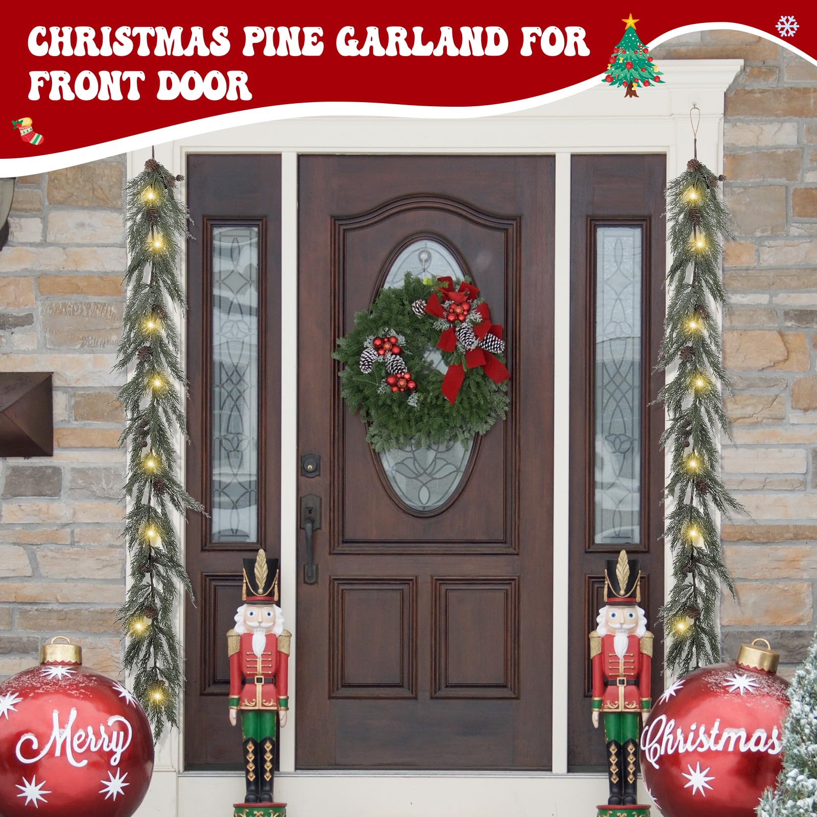 CHEAWRTZ garland beside ruler showing 6ft length for scale