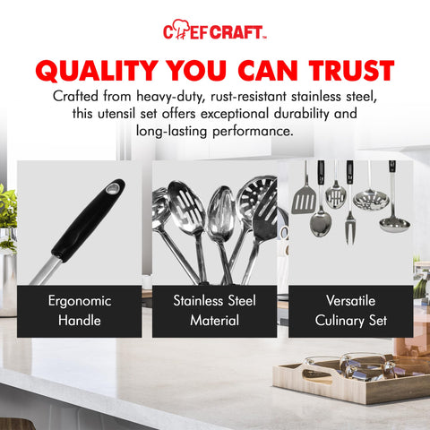 Chef Craft set beside a ruler to show real size and clear scale for storage