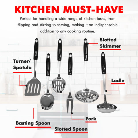 Chef Craft utensils resting on a cast-iron skillet demonstrating heat-ready durability