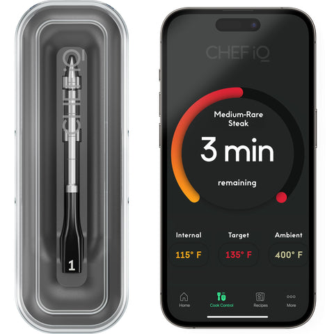 CHEF iQ front hub and probe showing compact charging and remote monitoring benefit