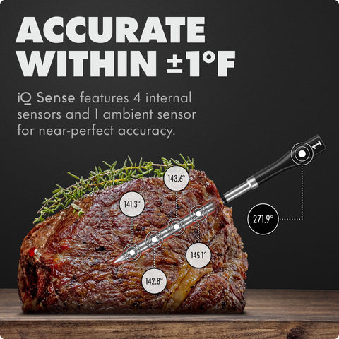 CHEF iQ close-up of ultra-thin probe tip preserving meat juices