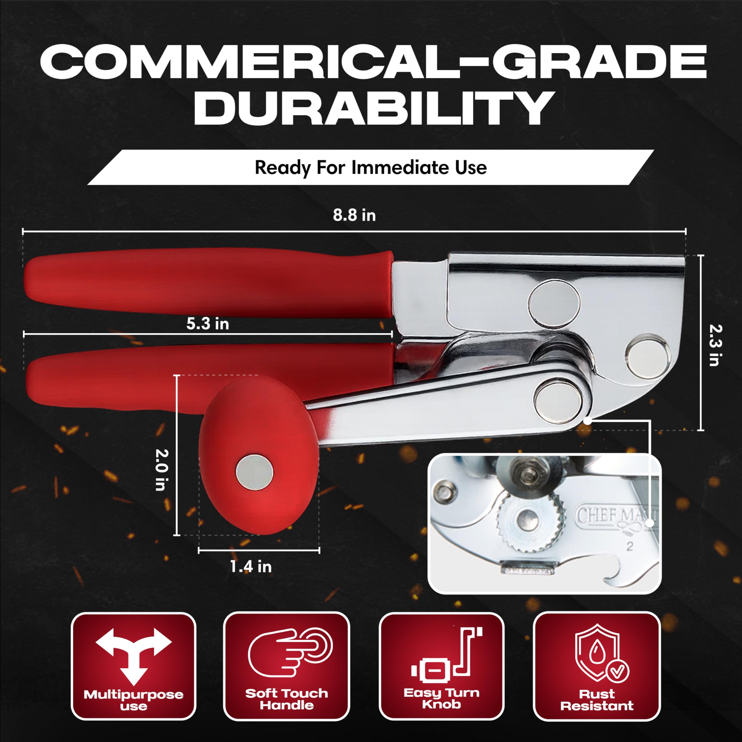 Chef Master close-up of oversized anti-slip handle for comfortable full-hand grip