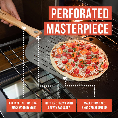 Chef Pomodoro close-up of perforations and thin edge for easy sliding