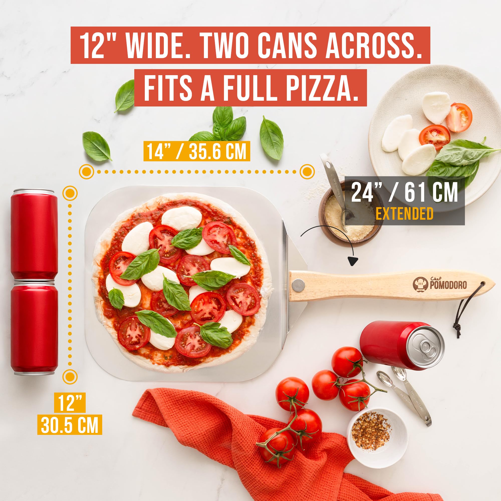 Chef Pomodoro folded handle flat for compact storage and space saving
