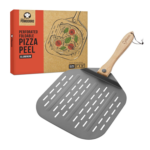 Chef Pomodoro front view showing perforated aluminum head for smooth pizza release