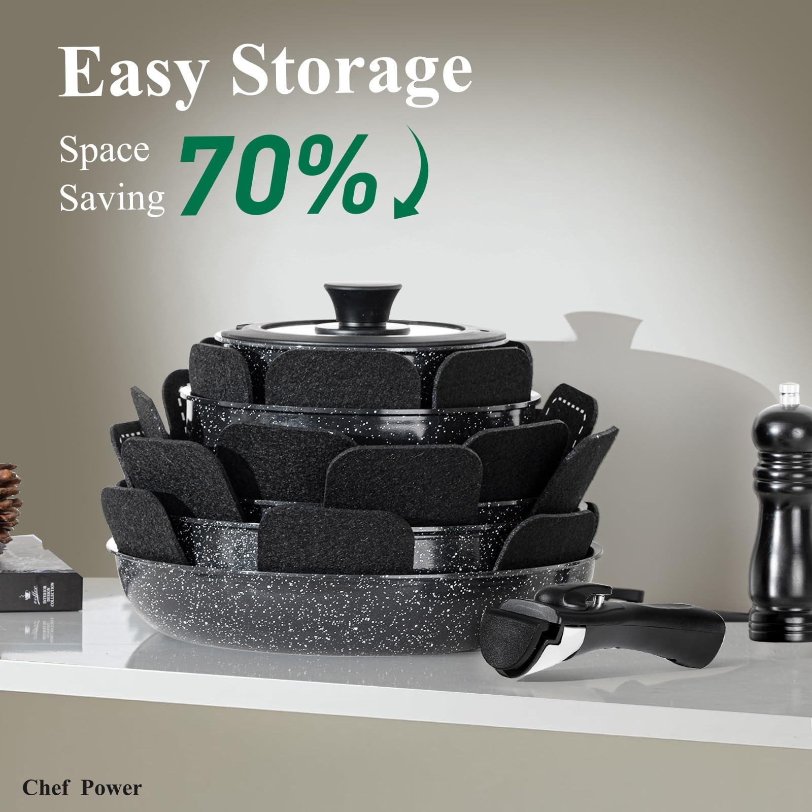 Chef Power ceramic nonstick surface close-up highlighting easy food release