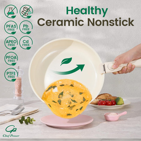 Chef Power detachable handle attached to pan demonstrating secure grip benefit