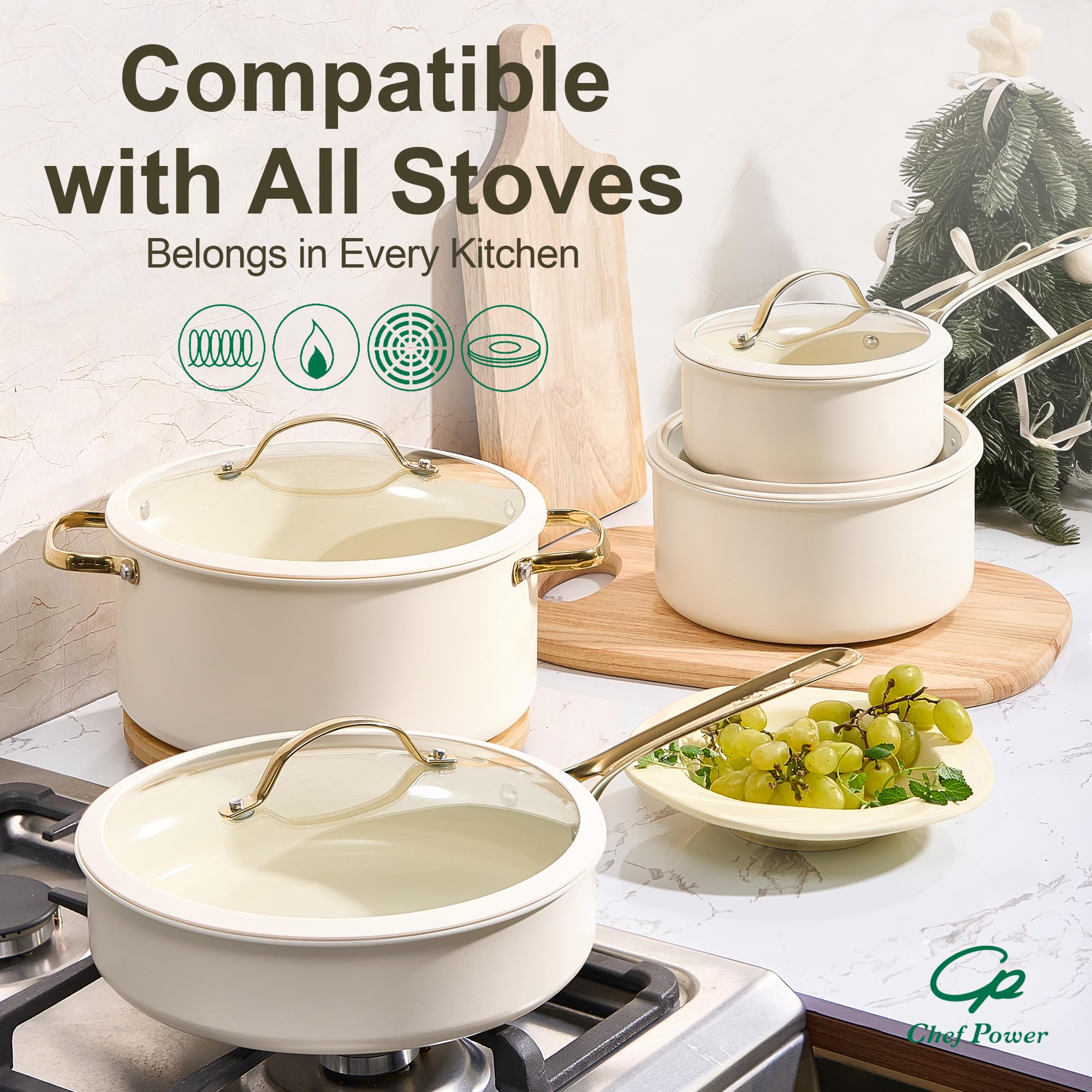 Chef Power silicone glass lid and rim view allowing visible cooking and spill control