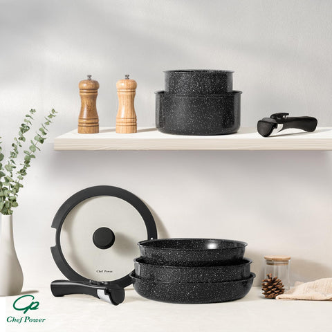 Chef Power cookware beside common kitchen items showing size and scale