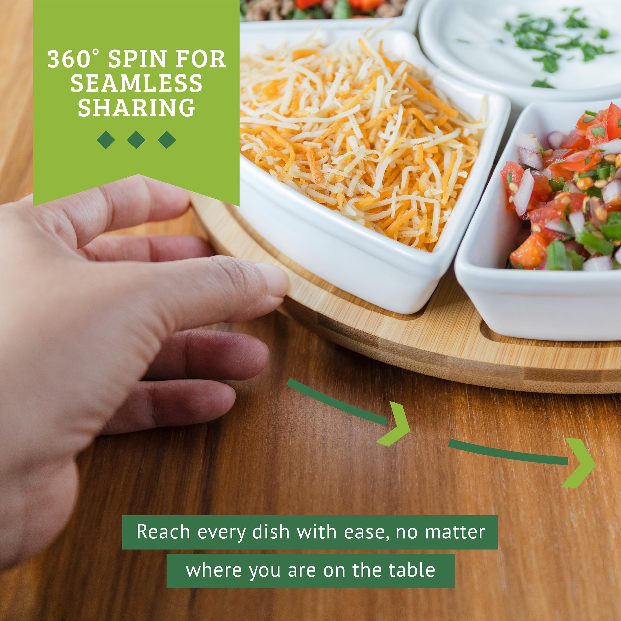 Chef Tacos rotating base detail demonstrating smooth spin and stable tabletop use