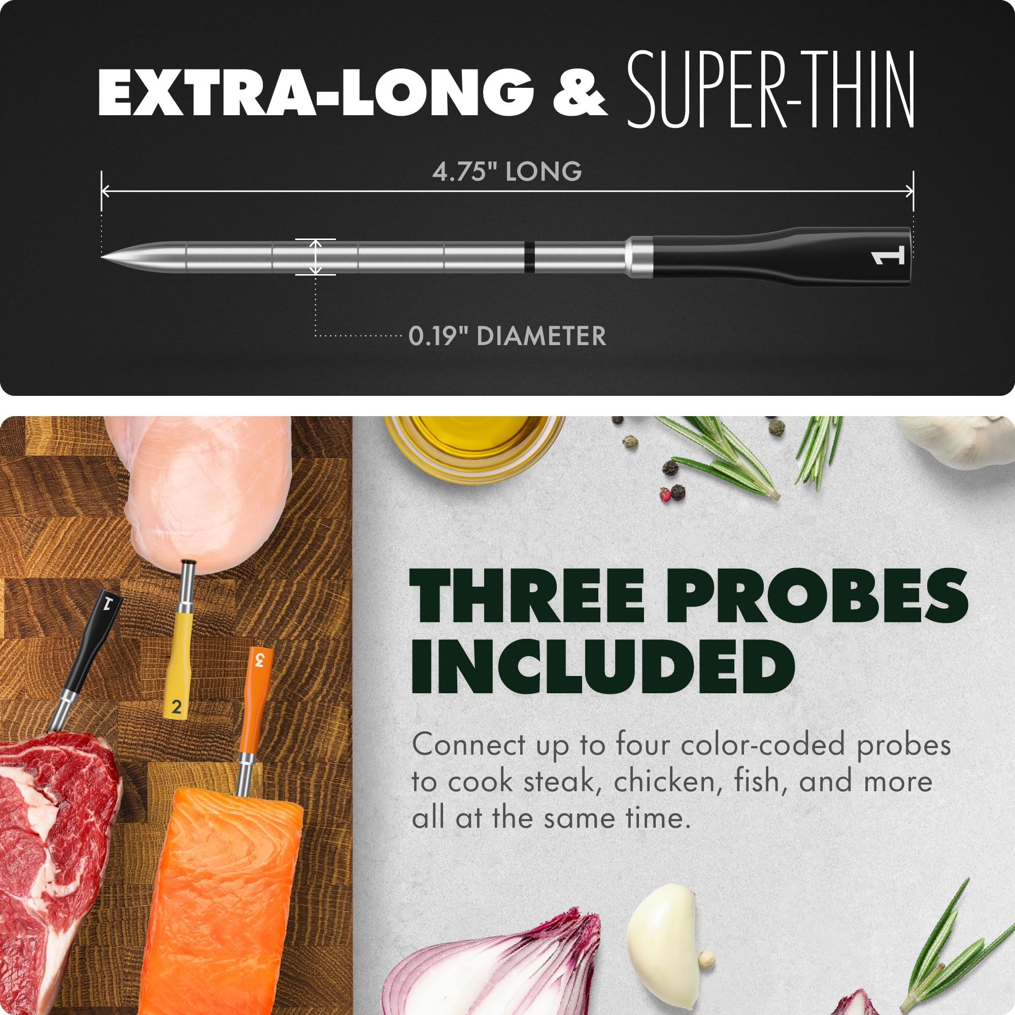 CHEF iQ probes in dishwasher demonstrating waterproof construction for simple cleaning