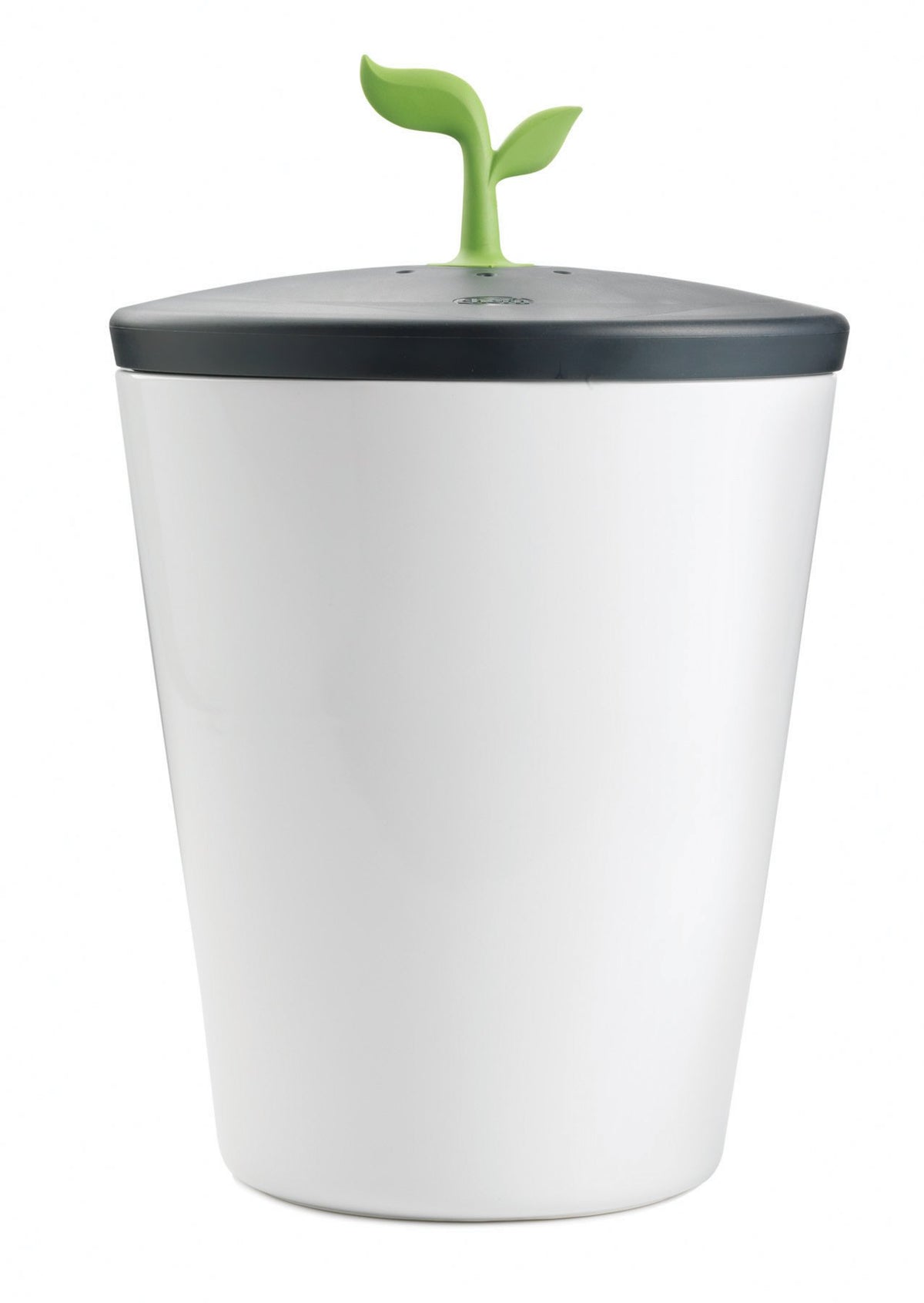 Chef'n EcoCrock front view showing sleek black and white ceramic design and tidy storage benefit