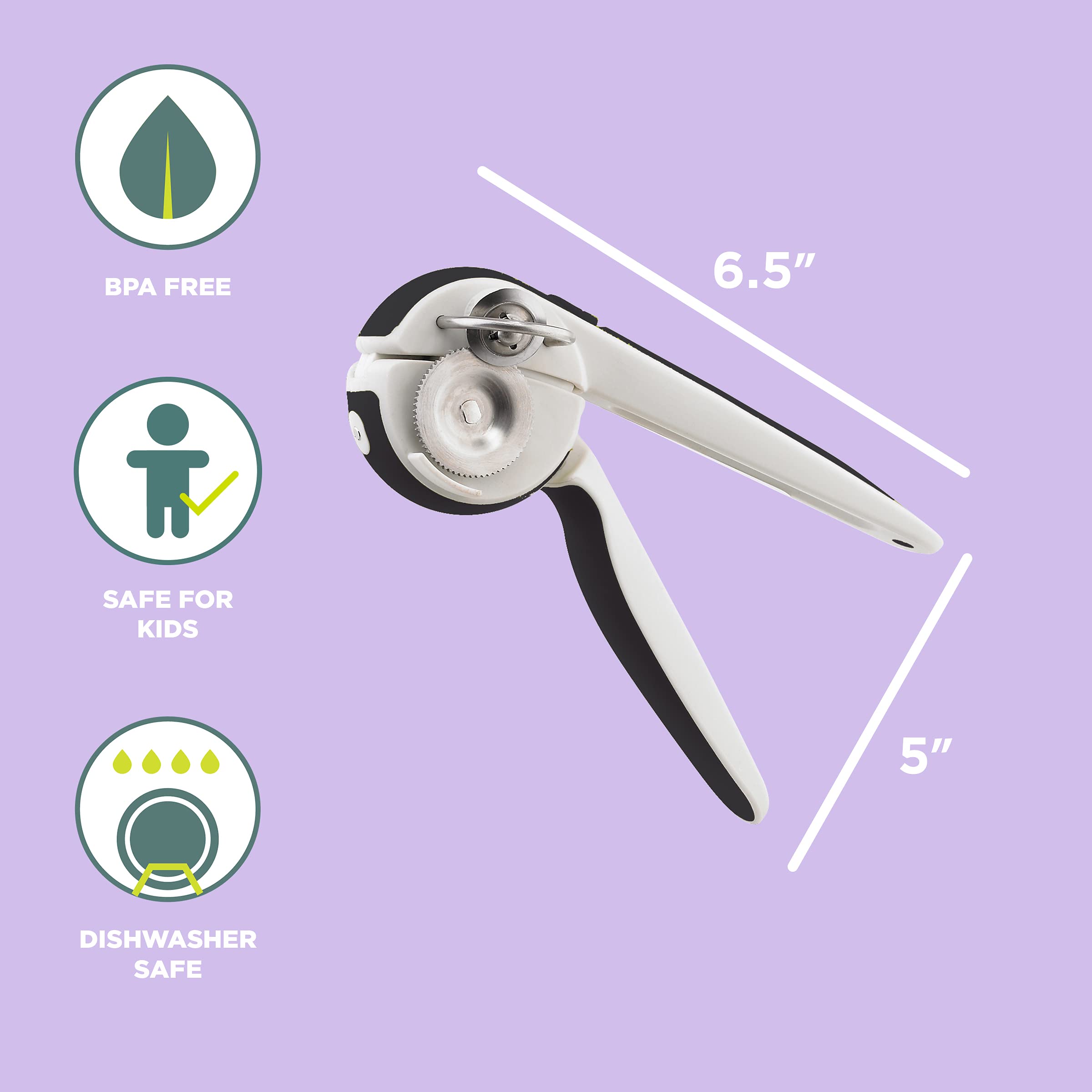Chef'n EzSqueeze close-up of stainless blade and magnet for safe, reliable lid removal
