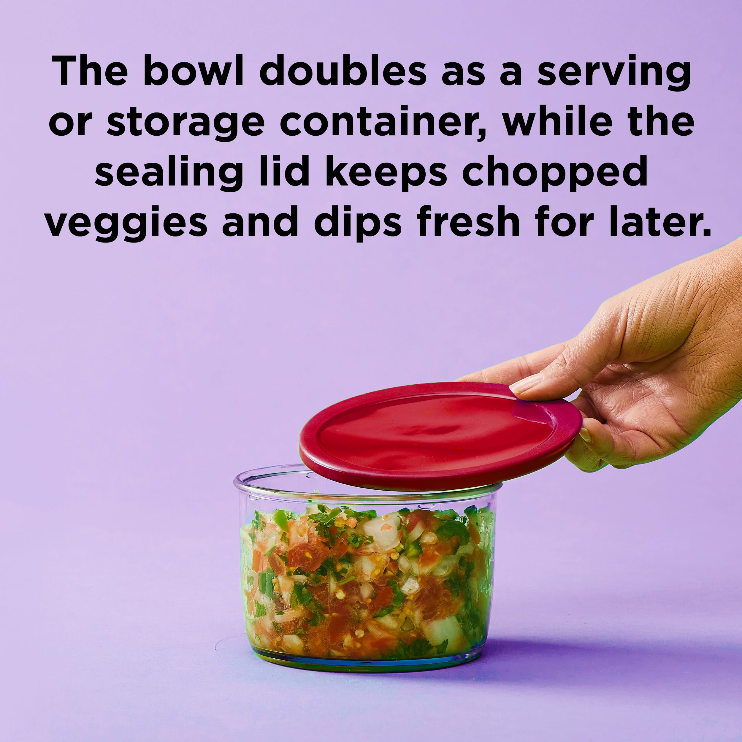 Chef'n VeggiChop chopping fresh salsa in use to create quick condiments at parties