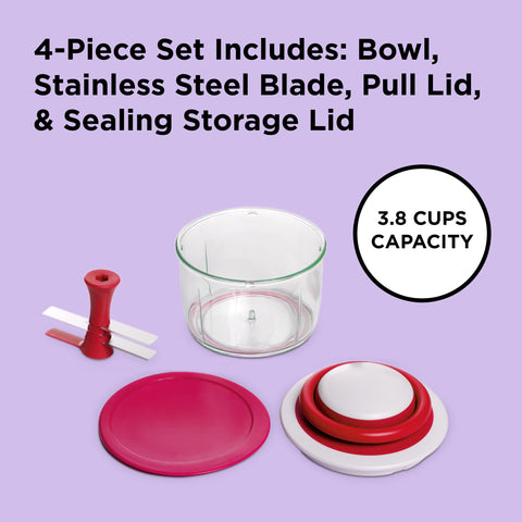 Chef'n VeggiChop silicone storage lid sealed on bowl for easy leftovers storage and travel