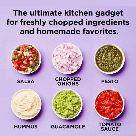 Chef'n VeggiChop held in hand to show size and portability for RVs and small kitchens
