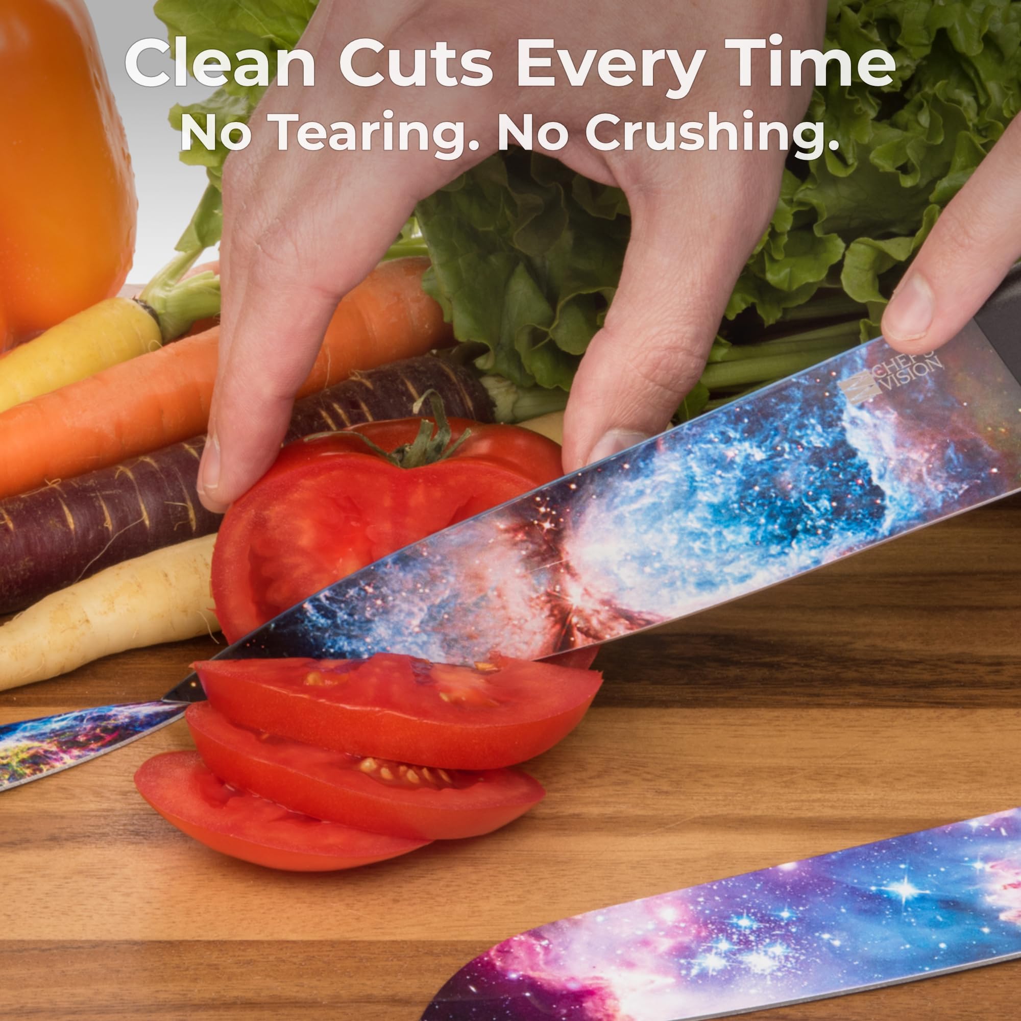 CHEF'S VISION ergonomic handle close-up showing grip comfort and improved control