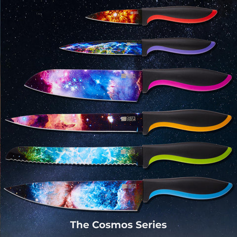 CHEF'S VISION kitchen counter display showing colorful knives as decorative practical tools