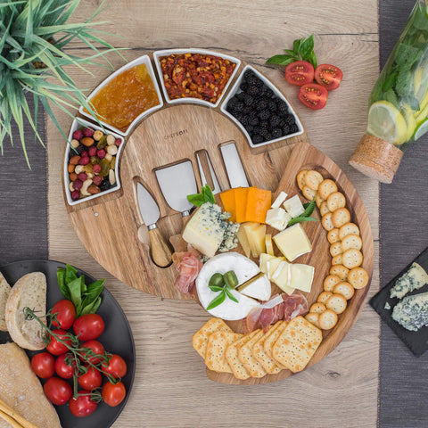 ChefSofi ceramic bowls on board with condiments showing neat separation benefit