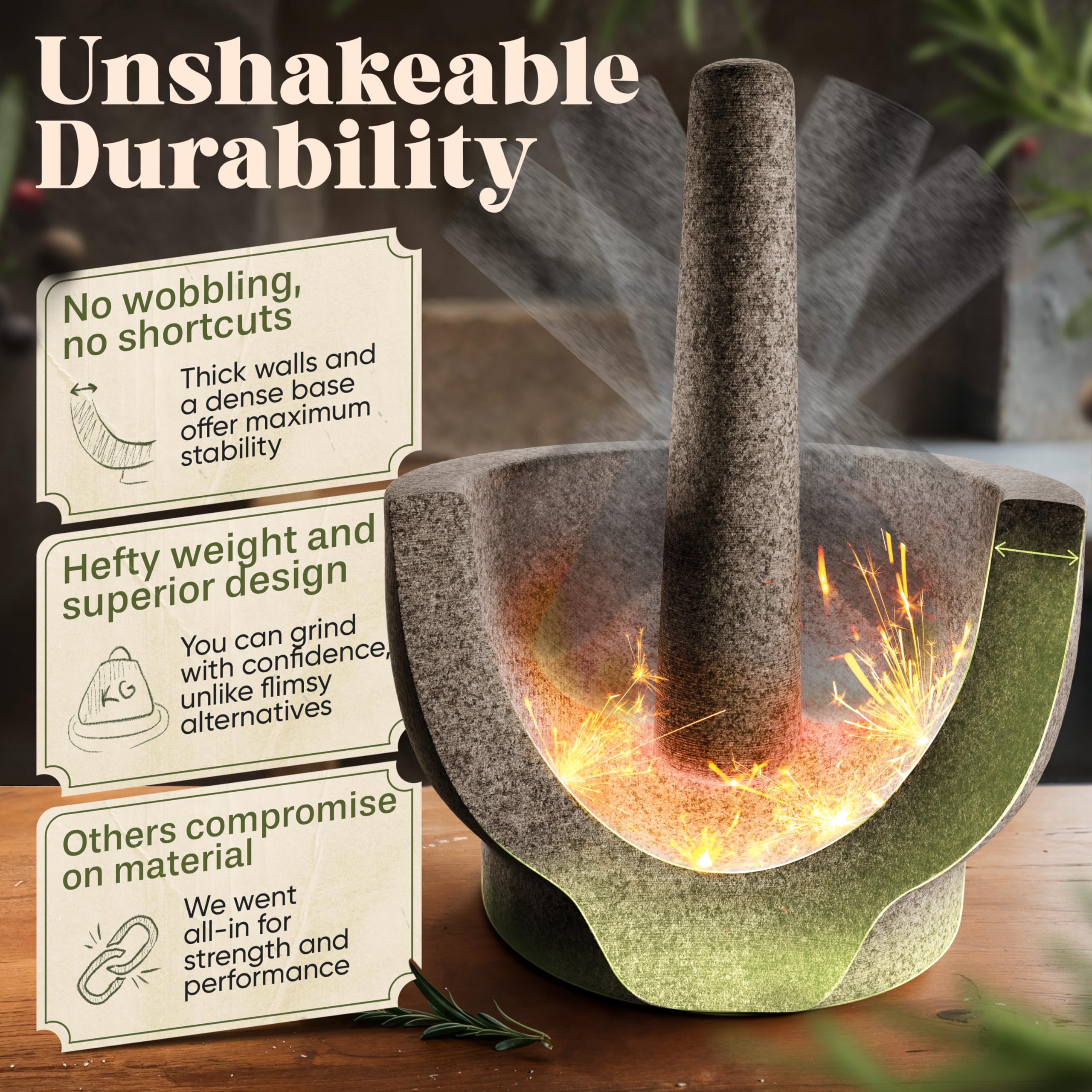 ChefSofi large 8.5-inch pestle detail for heavy crushing efficiency