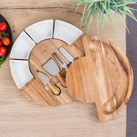 ChefSofi overhead shot of entire 13-inch board set arranged for serving showing organized display