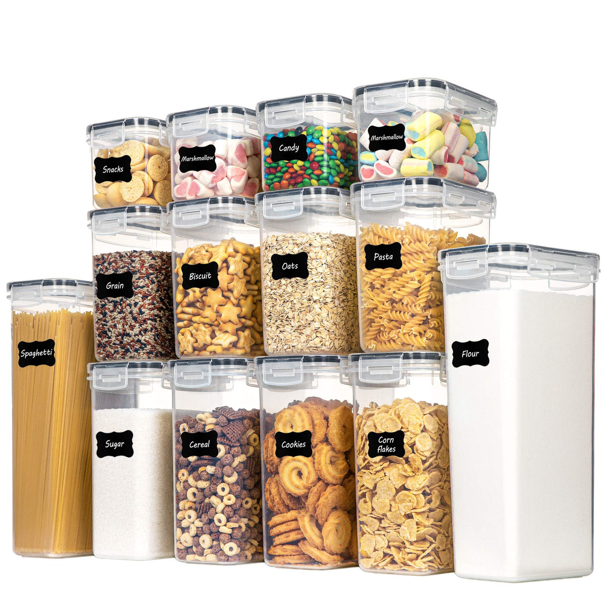 CHEFSTORY front view of full 14-piece set, shows variety and organization benefits