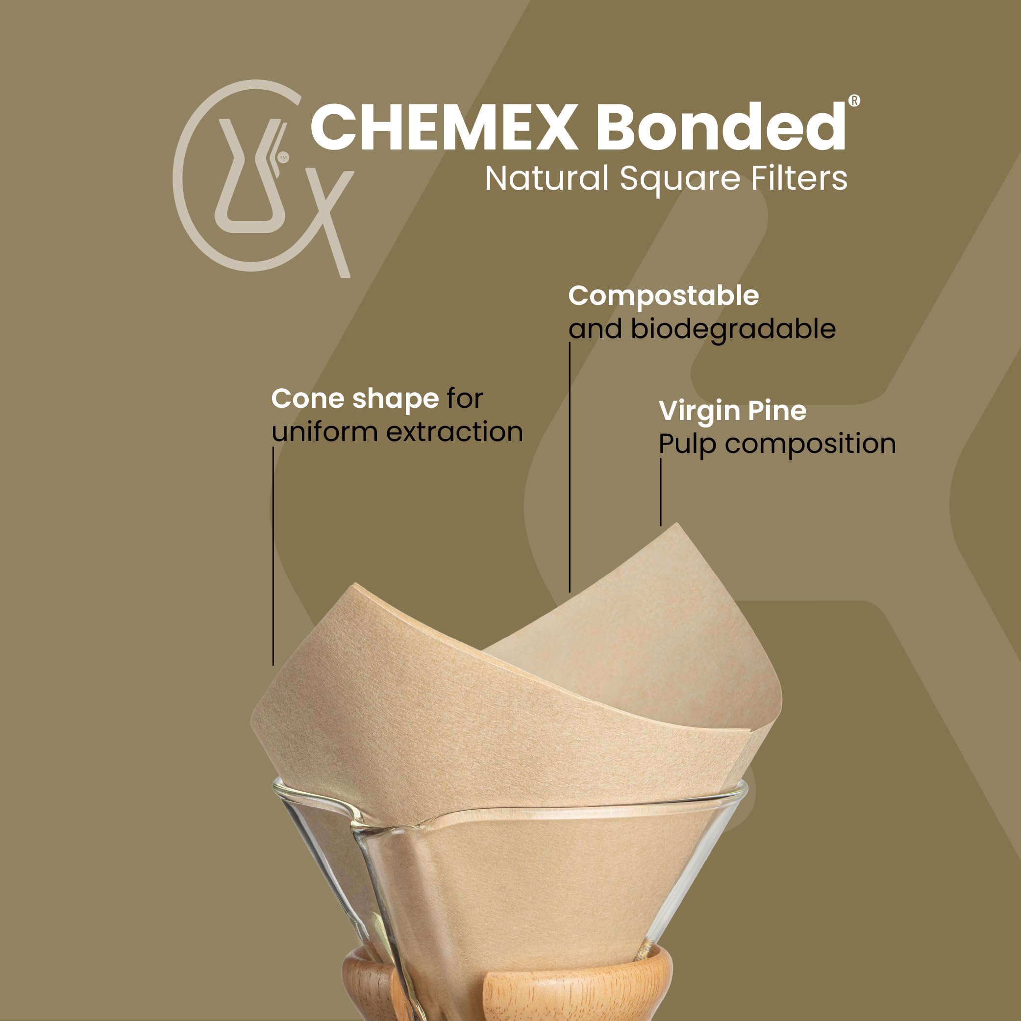 Chemex close-up of filter fibers highlighting thicker paper for cleaner cup