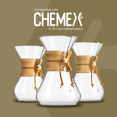 Chemex folded filter set inside brewer ready for pouring and even extraction
