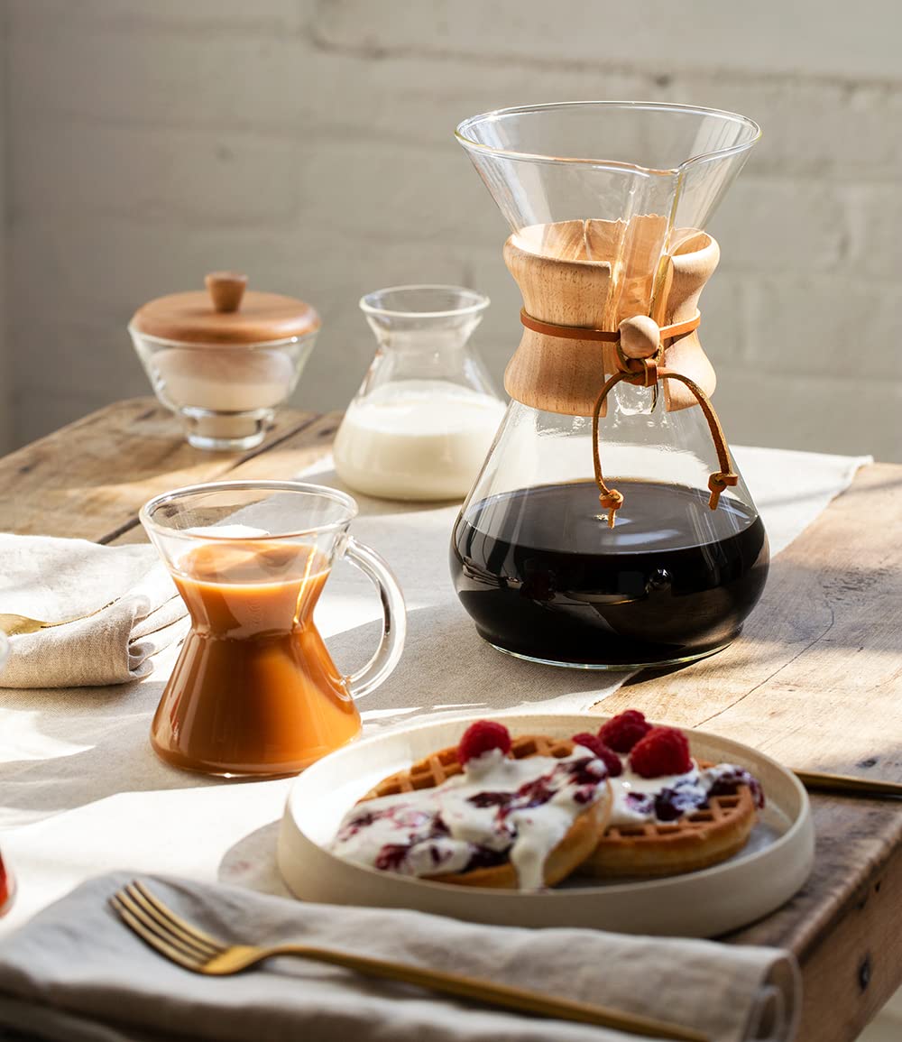 Chemex beside common items showing 8-cup scale for portion and countertop fit