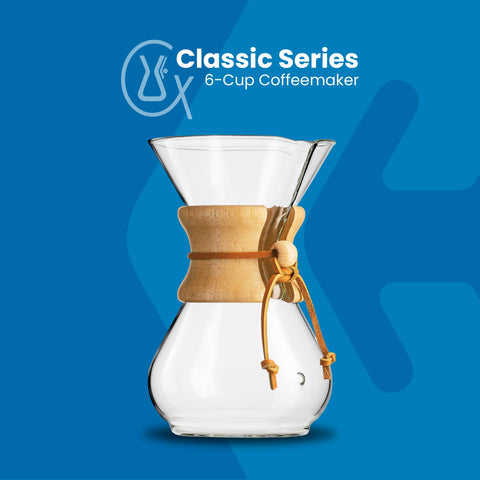 Chemex wooden collar detail with leather tie for safe, cool grip benefit