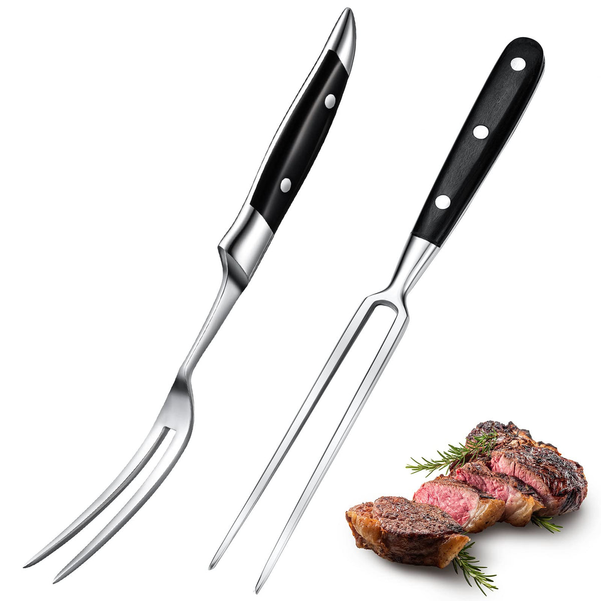 CHENGU carving forks front view showing two-pack and durable design benefit control
