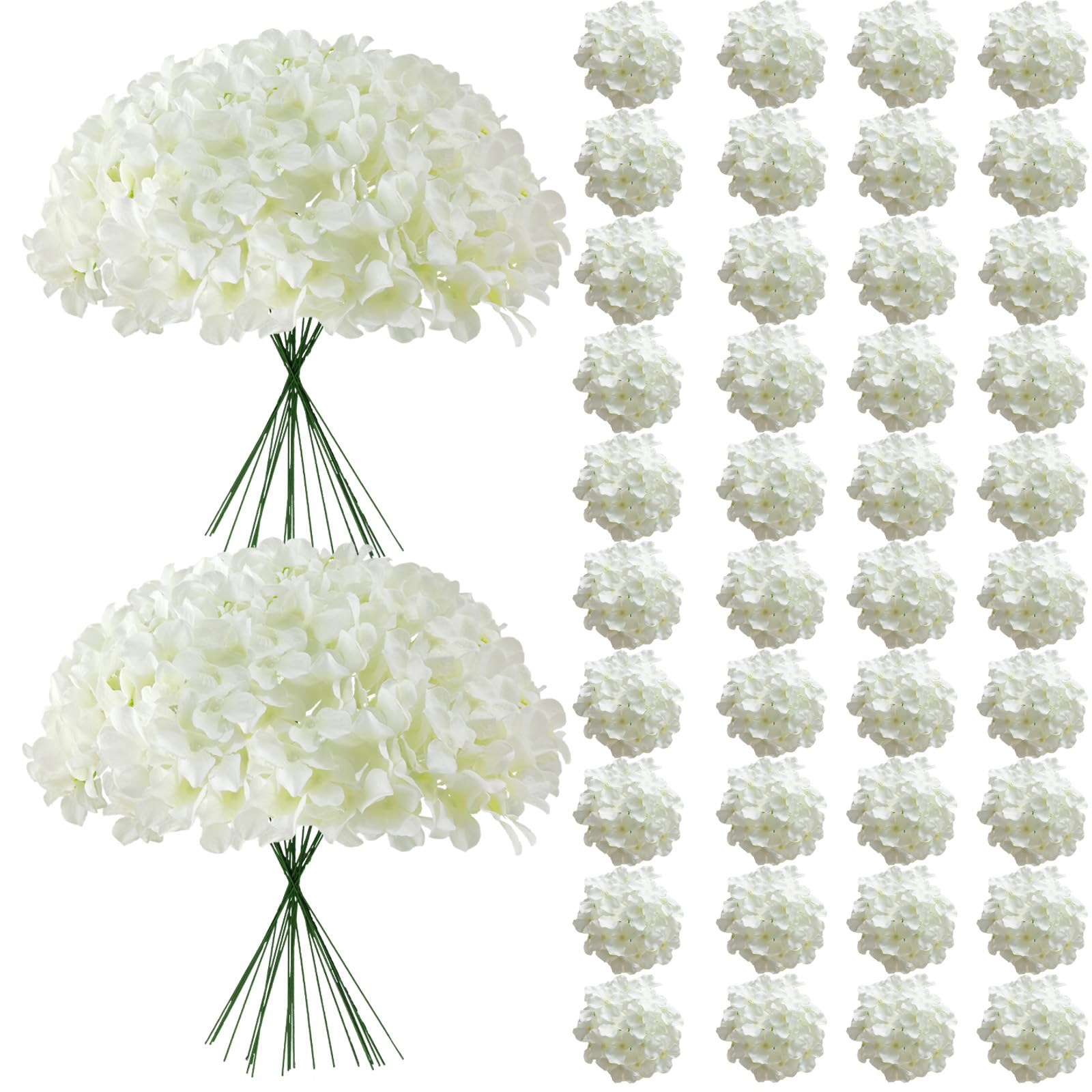 Cherica front assembled bouquet showing full white hydrangea volume and natural look