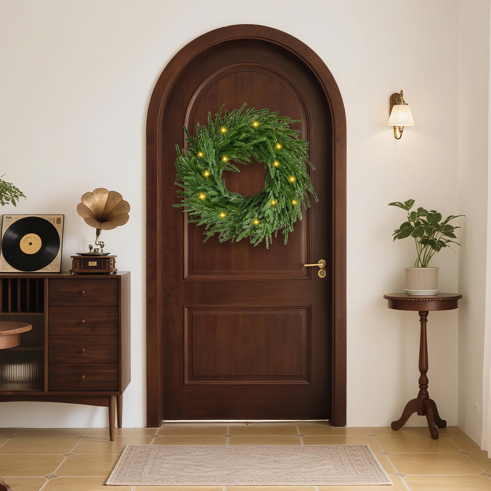 Cherica wreath with 3m velvet ribbon styled, showing easy customization benefit