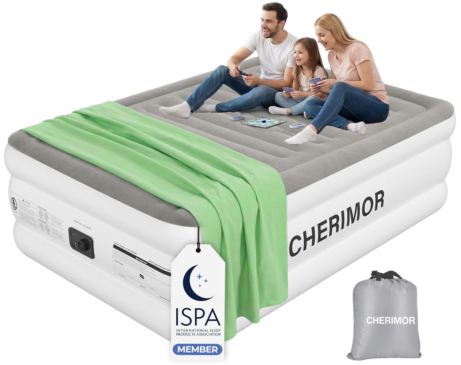 CHERIMOR front view of inflated queen mattress showing stable support