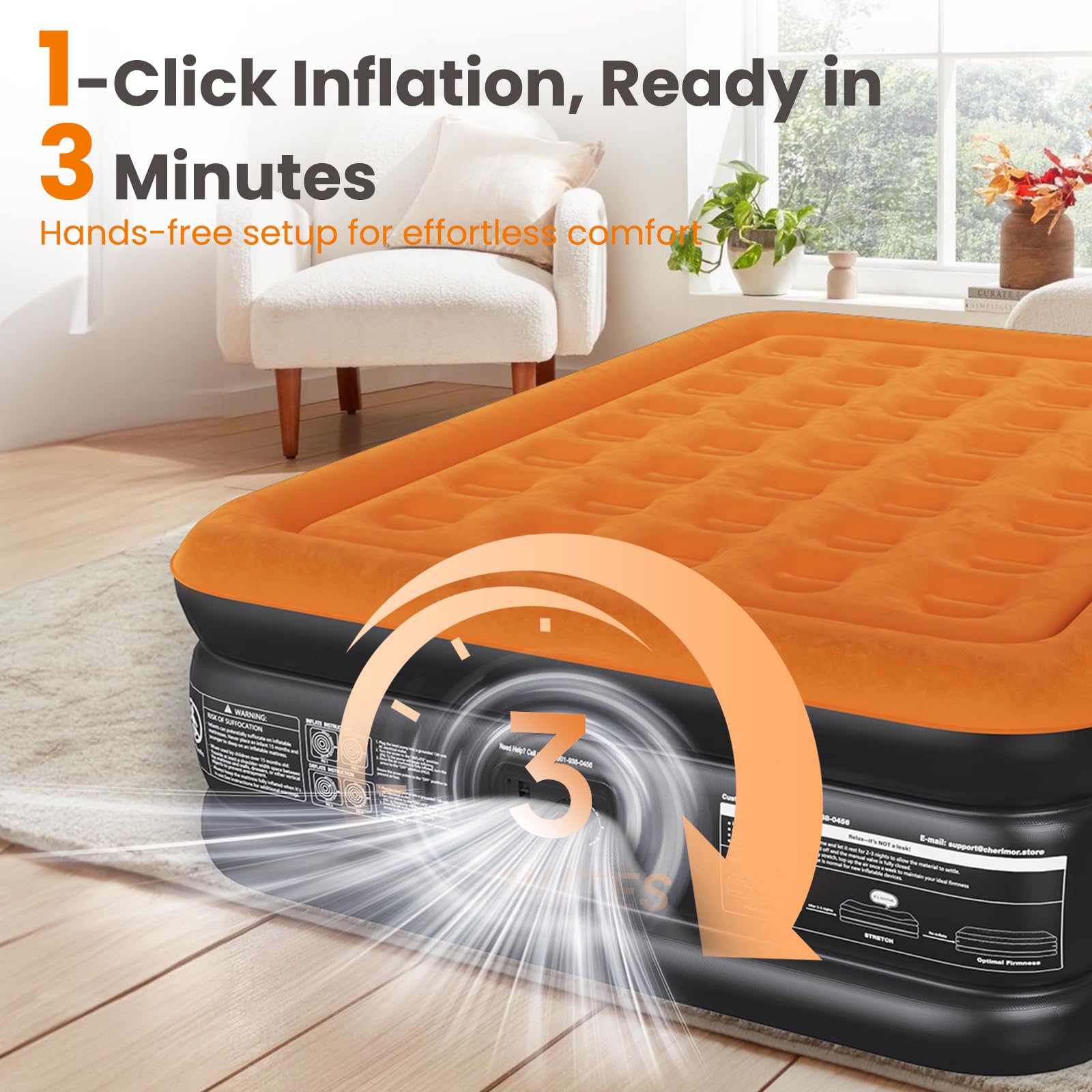 CHERIMOR mattress folded into carry bag for compact, portable storage