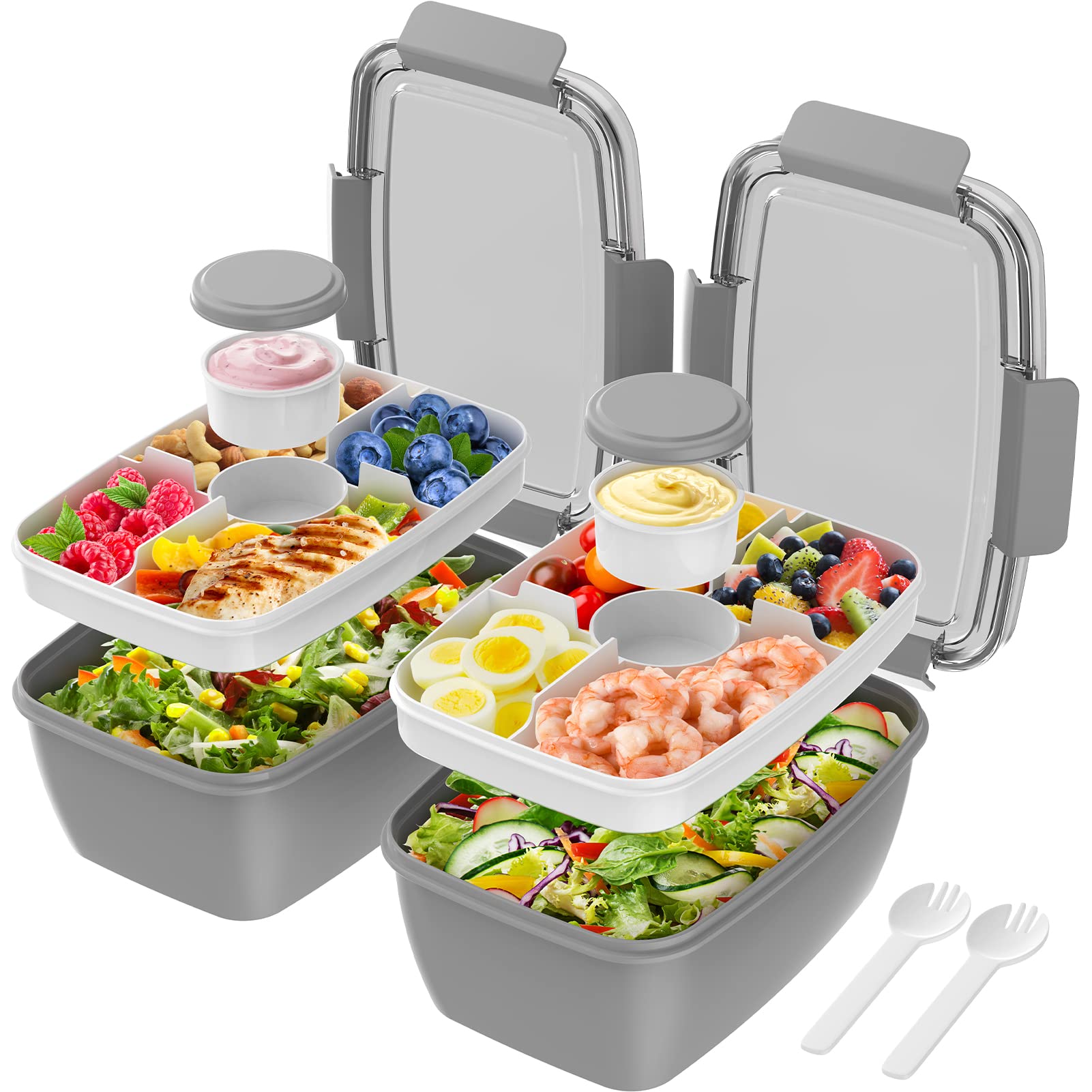 Cherrysea front view of grey salad container showing compact design and seal